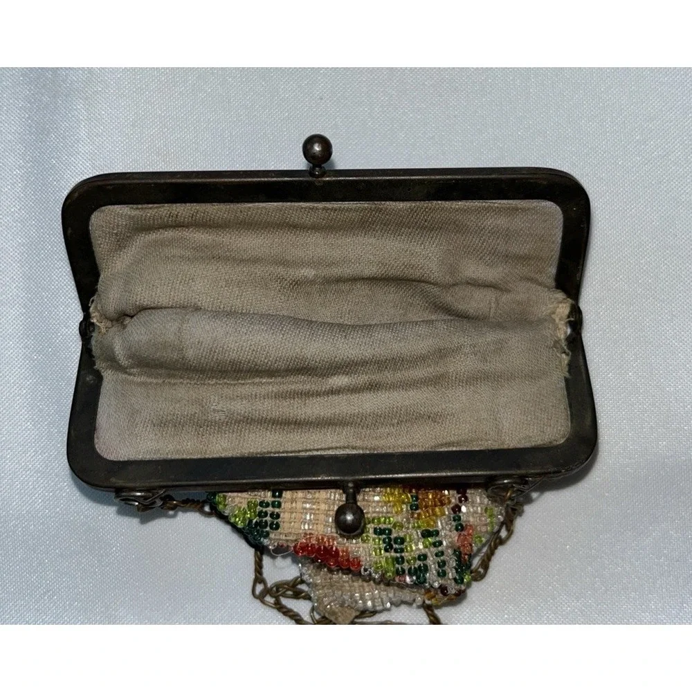 As Is Antique Micro Beaded Purse Floral For Repair Parts Crafting 1920's Frame